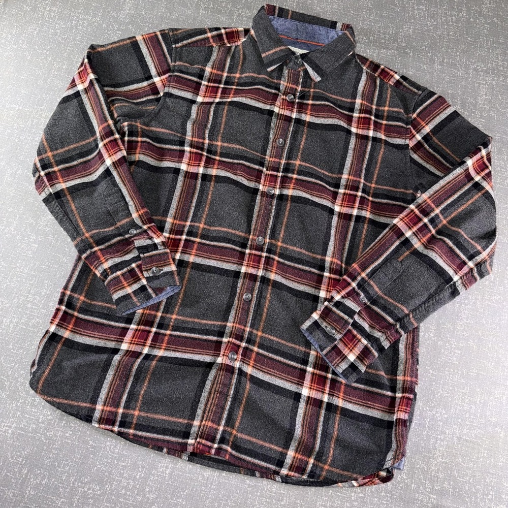 Hudson &‎ Barrow Shirt Mens M Gray Plaid Flannel Long Sleeve Button Up Granola
